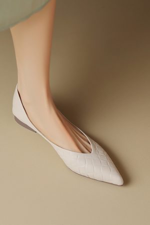 Comfortable Genuine Leather Woven Pointed Toe Flats for Women - Soft Sole Sheepskin Italian Style Footwear