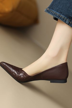 Comfortable Genuine Leather Woven Pointed Toe Flats for Women - Soft Sole Sheepskin Italian Style Footwear