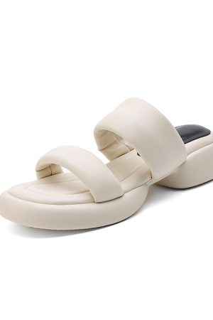 Comfortable Women's Summer Sandals with French Mid-Heel, Thick Soft Sole, Italian Corso Venezia Style for Outdoor Wear