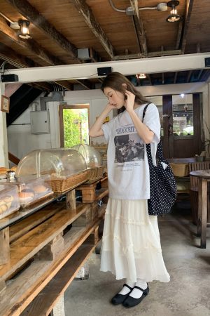 Contrast Color Portrait Print Round Neck Short Sleeve T-Shirt for Women - Loose Fit Pure Cotton Summer Style 2025