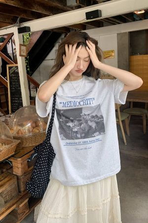 Contrast Color Portrait Print Round Neck Short Sleeve T-Shirt for Women - Loose Fit Pure Cotton Summer Style 2025