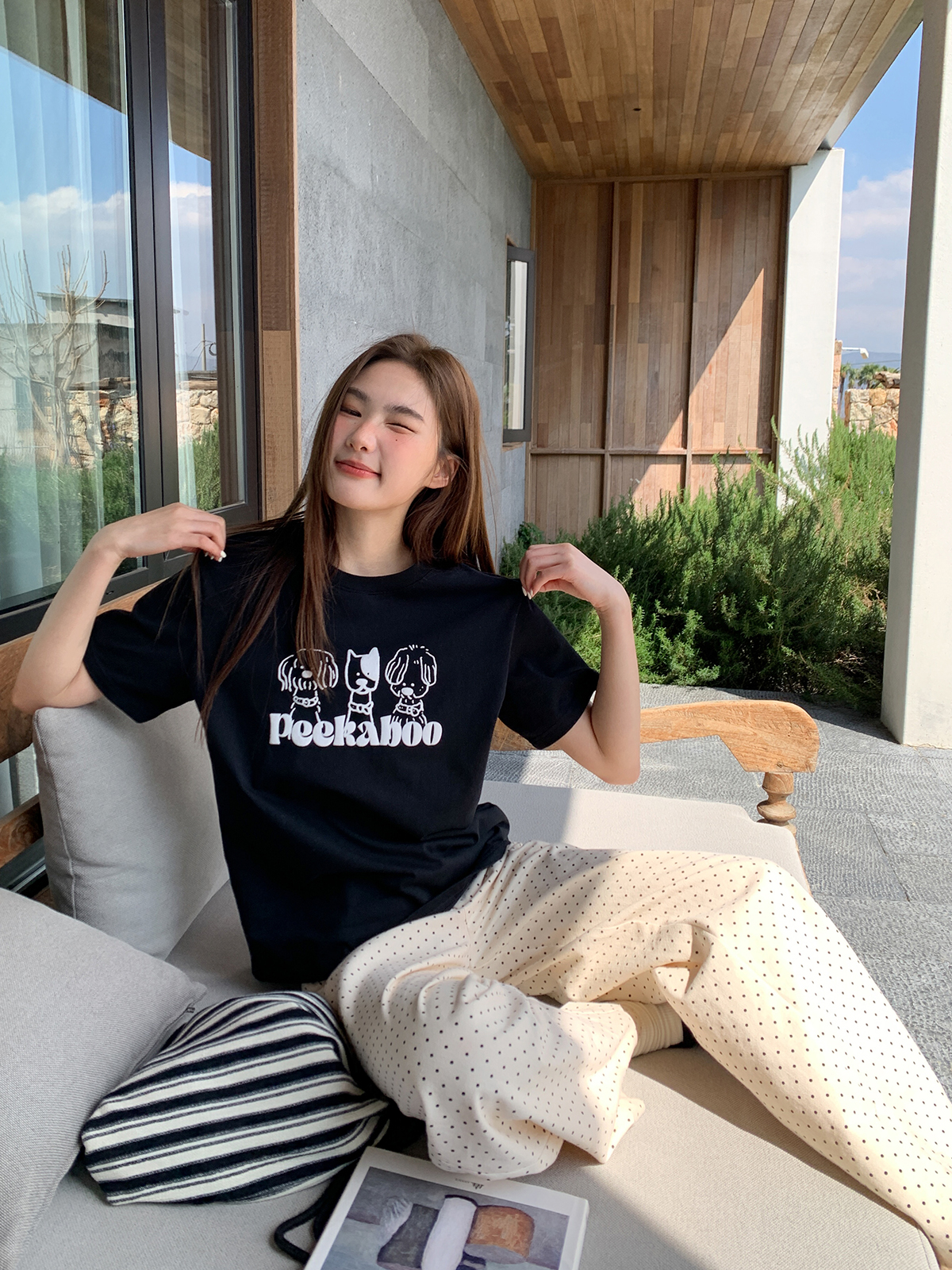 Contrasting Color Striped Dog Foam Printed Short-Sleeve T-Shirt for Women - Summer High-End Round Neck Top, Trendy Fashion 90s Style Contrasting Color Striped Dog Foam Printed Short-Sleeve T-Shirt for Women - Summer High-End Round Neck Top, Trendy Fashion 90s Style