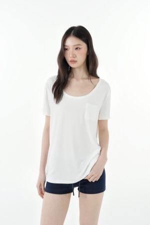 Cool Feel Loose Short Sleeve T-Shirt with Big Round Neck and Low-Cut Design - Perfect for Casual 90s Style