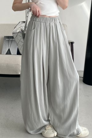 Cool Feel Wide-Leg Pants in Water-Washed Faux Tencel - Soft, Heavy-Duty Casual Long Pants with Lazy Tone Design