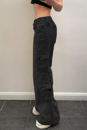 Cool Girl Low Waist Cargo Pants for Women, Edgy Androgynous Multi-Pocket Vintage Wide-Leg Straight Pants, Y2K Heavy-Duty Style
