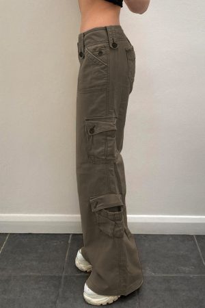 Cool Girl Low Waist Cargo Pants for Women, Edgy Androgynous Multi-Pocket Vintage Wide-Leg Straight Pants, Y2K Heavy-Duty Style