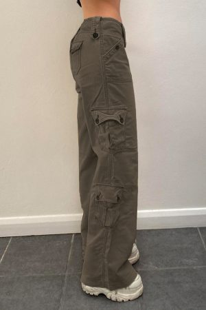 Cool Girl Low Waist Cargo Pants for Women, Edgy Androgynous Multi-Pocket Vintage Wide-Leg Straight Pants, Y2K Heavy-Duty Style