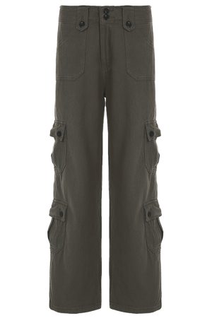 Cool Girl Low Waist Cargo Pants for Women, Edgy Androgynous Multi-Pocket Vintage Wide-Leg Straight Pants, Y2K Heavy-Duty Style