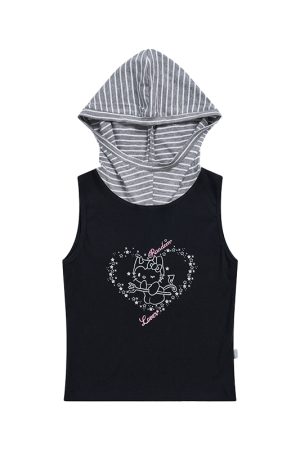 Cool Girl Summer Hooded Sleeveless Vest - Casual Printed Tee Top for Y2K Style