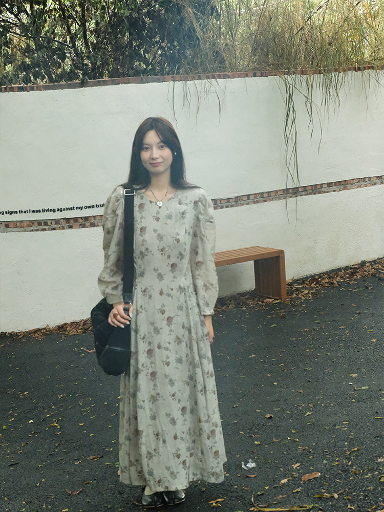 Cool Sky Blue Silk Linen Dress for Women, Vintage Autumn Puff Sleeve, Waist-Defined Long Dress, Y2K Fashion, Elegant Casual Wear Cool Sky Blue Silk Linen Dress for Women, Vintage Autumn Puff Sleeve, Waist-Defined Long Dress, Y2K Fashion, Elegant Casual Wear