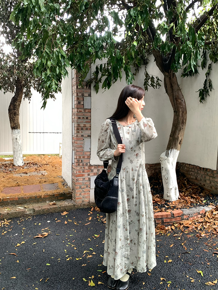 Cool Sky Blue Silk Linen Dress for Women, Vintage Autumn Puff Sleeve, Waist-Defined Long Dress, Y2K Fashion, Elegant Casual Wear Cool Sky Blue Silk Linen Dress for Women, Vintage Autumn Puff Sleeve, Waist-Defined Long Dress, Y2K Fashion, Elegant Casual Wear