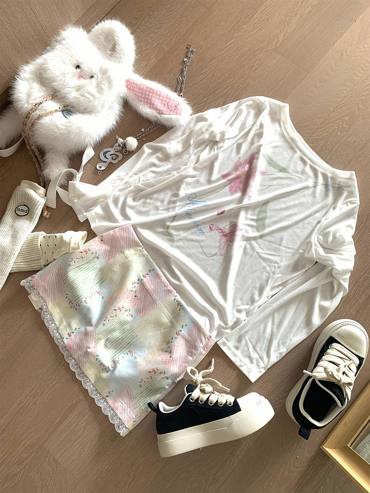 Cool Summer Tencel Printed Loose T-Shirt for Sun Protection - Trendy Mid-Length Top for Spring/Summer Style Cool Summer Tencel Printed Loose T-Shirt for Sun Protection - Trendy Mid-Length Top for Spring/Summer Style