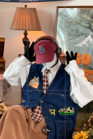 Cow Print Denim Vest - Vintage Style Retro Gilet for Autumn, Versatile Loose Fit Fashion, 90s Inspired, Handmade Spray Paint Design