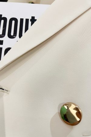 Cream Short Sleeve Blazer with Metal Buttons - British Style Professional Suit for Women - 2025 Summer Fashion Trend