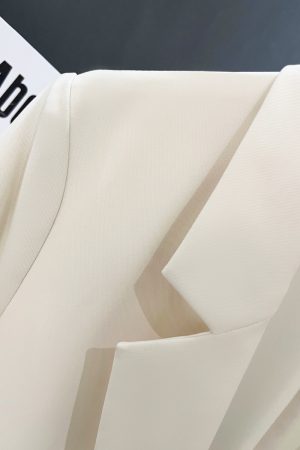 Cream Short Sleeve Blazer with Metal Buttons - British Style Professional Suit for Women - 2025 Summer Fashion Trend