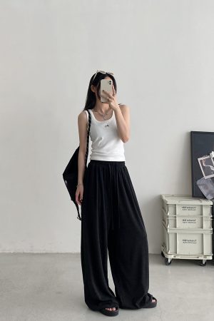 Crispy Soft Wide-Leg Pants for Spring & Autumn - Casual Loose Draped Design, Perfect for Lazy Days and Effortless Style