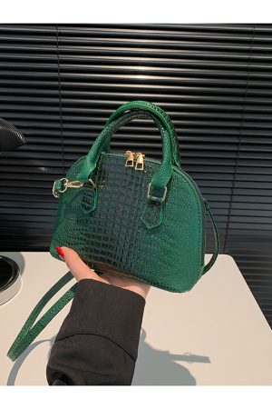 Crocodile Pattern Crossbody Shoulder Bag for Women, Vintage Shell Design, 2025 Summer Fashion Handheld Purse