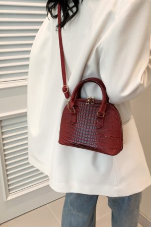 Crocodile Pattern Crossbody Shoulder Bag for Women, Vintage Shell Design, 2025 Summer Fashion Handheld Purse