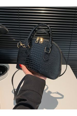 Crocodile Pattern Crossbody Shoulder Bag for Women, Vintage Shell Design, 2025 Summer Fashion Handheld Purse