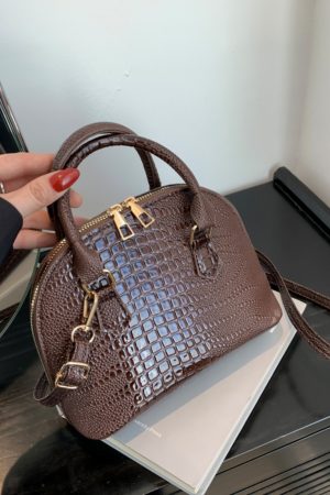 Crocodile Pattern Crossbody Shoulder Bag for Women, Vintage Shell Design, 2025 Summer Fashion Handheld Purse
