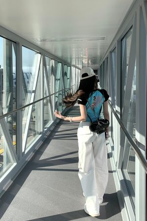 Cropped Color-Blocking T-Shirt for Women, Short Sleeve American Style, Trendy Hot Girl Printed Top, Y2K Fashion