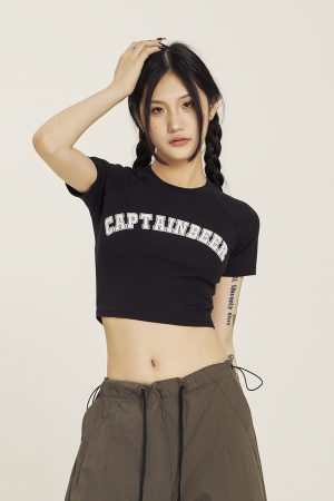 Cropped Jazz Dance T-Shirt for Women - Sweet and Spicy Team Captain Design, Summer Hot Girl Style, 90s Inspired Top