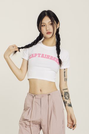 Cropped Jazz Dance T-Shirt for Women - Sweet and Spicy Team Captain Design, Summer Hot Girl Style, 90s Inspired Top