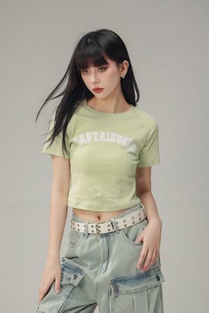 Cropped Jazz Dance T-Shirt for Women - Sweet and Spicy Team Captain Design, Summer Hot Girl Style, 90s Inspired Top