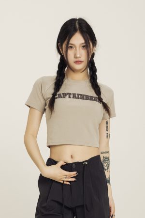 Cropped Jazz Dance T-Shirt for Women - Sweet and Spicy Team Captain Design, Summer Hot Girl Style, 90s Inspired Top