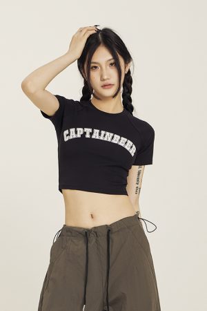 Cropped Jazz Dance T-Shirt for Women - Sweet and Spicy Team Captain Design, Summer Hot Girl Style, 90s Inspired Top