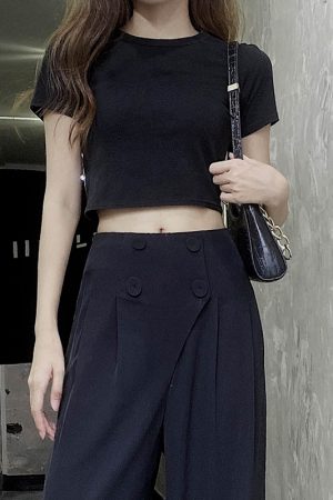 Cropped Pure Cotton Short Sleeve T-Shirt for Women, Slim Fit, Solid Color Round Neck Top - Versatile Summer 2025 Essential