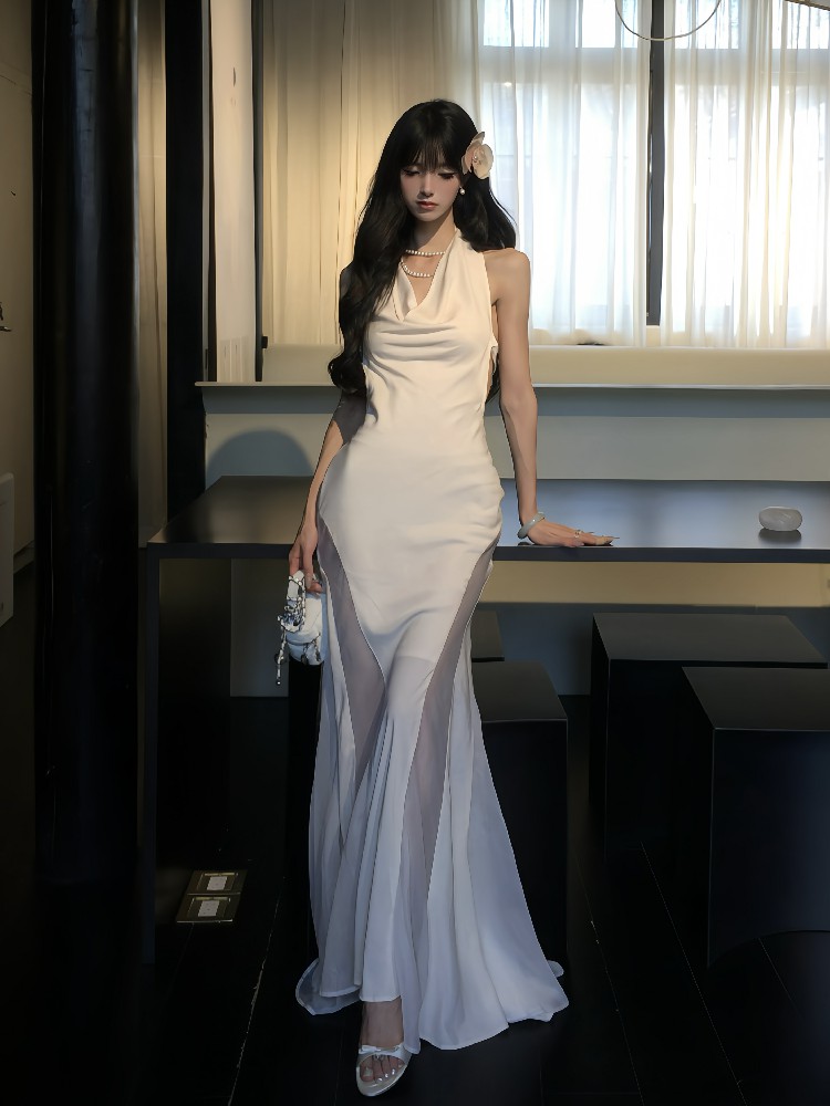 Cross-Back Sleeveless Dress - High-End Seaside Goddess Look for Vacation, Elegant Design with Coastal Vibes Cross-Back Sleeveless Dress - High-End Seaside Goddess Look for Vacation, Elegant Design with Coastal Vibes