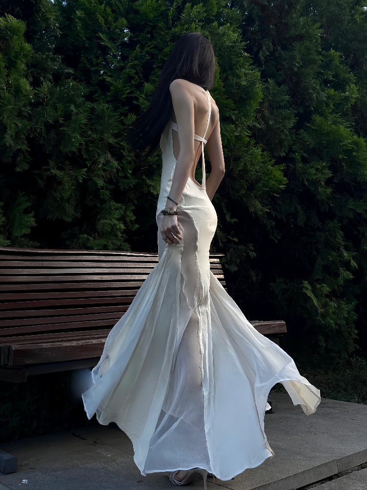 Cross-Back Sleeveless Dress - High-End Seaside Goddess Look for Vacation, Elegant Design with Coastal Vibes Cross-Back Sleeveless Dress - High-End Seaside Goddess Look for Vacation, Elegant Design with Coastal Vibes