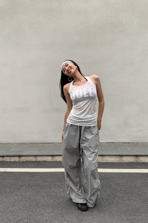 Cross-Back Tank Dress in Semi-Transparent Tencel with Dollcore Print, High Comfort Stretch Fabric for Aesthetic Style