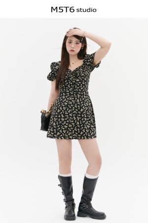 Curvy Floral Tea Break Slimming Sexy Waist-Defined Sling Dress - 90s Inspired Summer Fashion