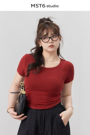 Curvy High Elastic Slimming Short Sleeve T-Shirt for Plus Size, Comfortable Inner Top, Trendy Casual Wear