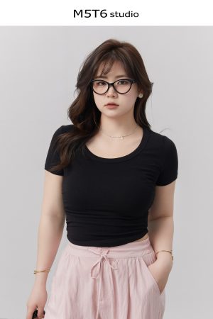 Curvy High Elastic Slimming Short Sleeve T-Shirt for Plus Size, Comfortable Inner Top, Trendy Casual Wear