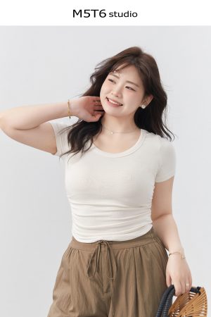 Curvy High Elastic Slimming Short Sleeve T-Shirt for Plus Size, Comfortable Inner Top, Trendy Casual Wear