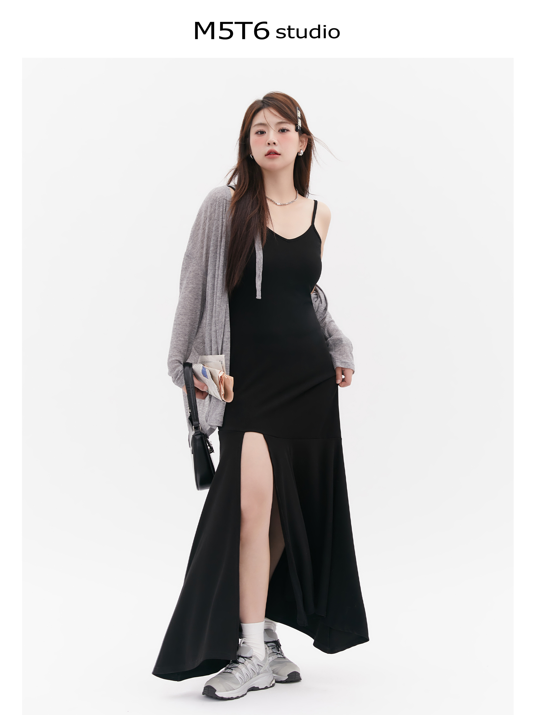 Curvy Mermaid Sister Flirty Irregular Split Fish Tail Dress with Slimming Spaghetti Straps - Trendy Y2K Style for Effortless Elegance Curvy Mermaid Sister Flirty Irregular Split Fish Tail Dress with Slimming Spaghetti Straps - Trendy Y2K Style for Effortless Elegance