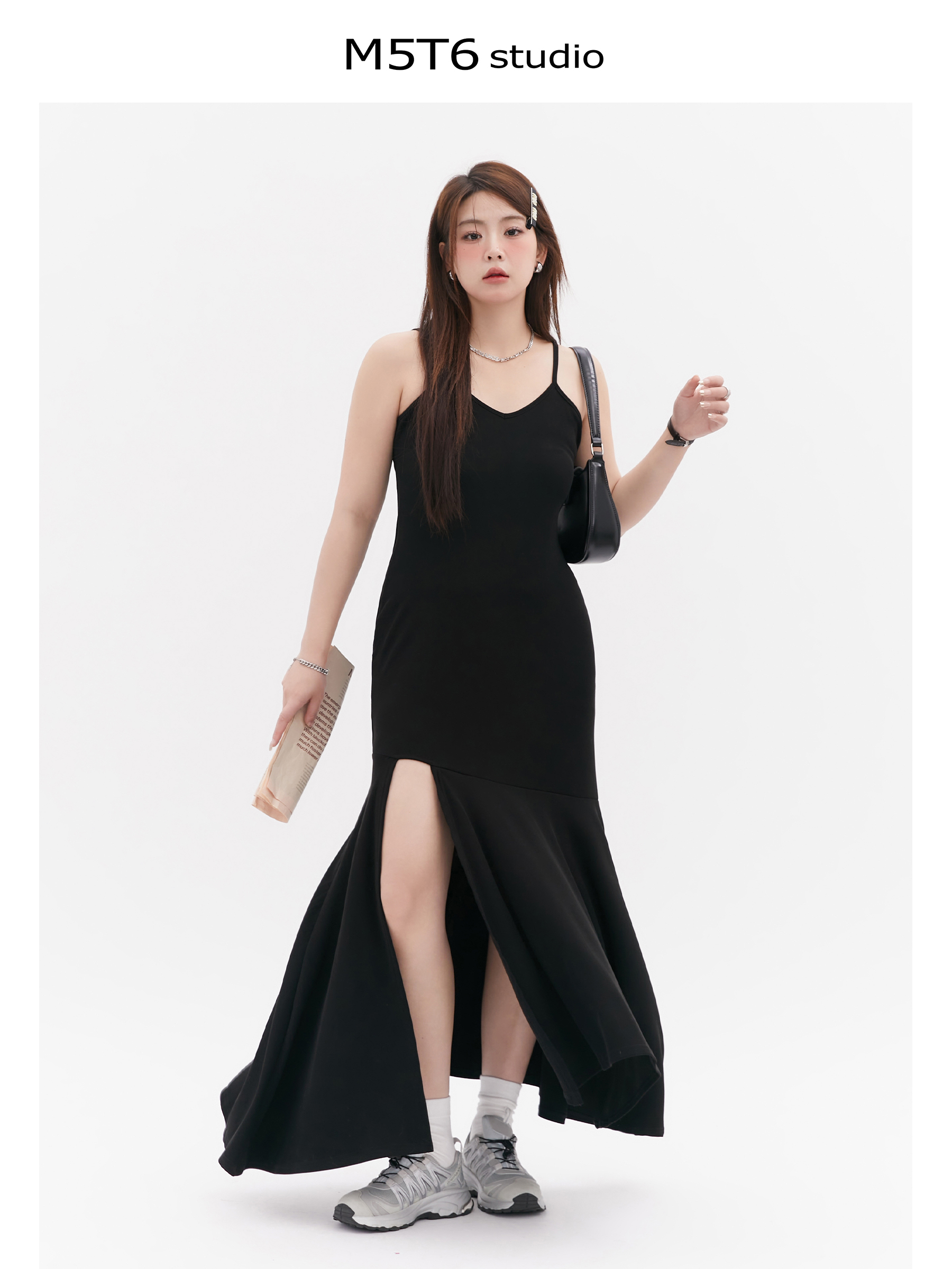 Curvy Mermaid Sister Flirty Irregular Split Fish Tail Dress with Slimming Spaghetti Straps - Trendy Y2K Style for Effortless Elegance Curvy Mermaid Sister Flirty Irregular Split Fish Tail Dress with Slimming Spaghetti Straps - Trendy Y2K Style for Effortless Elegance