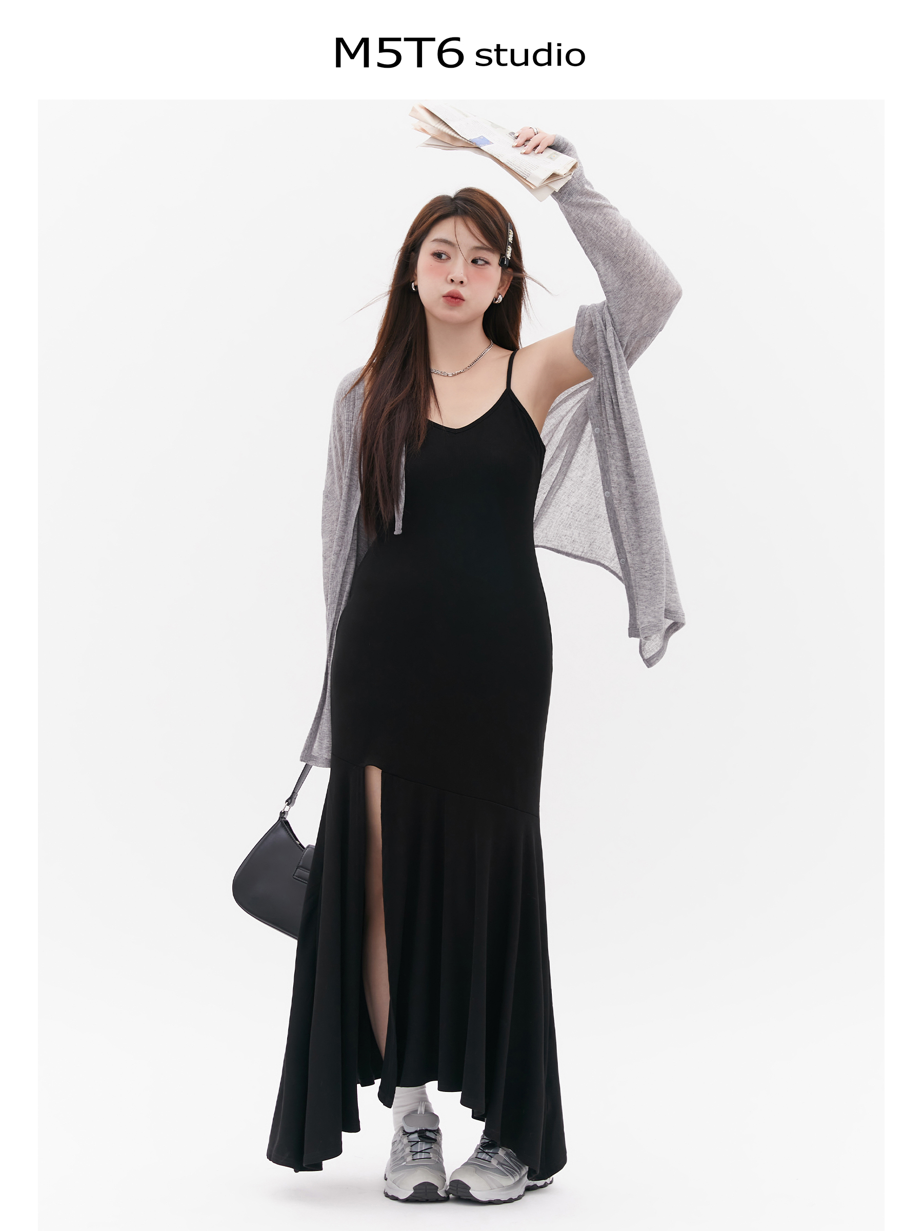 Curvy Mermaid Sister Flirty Irregular Split Fish Tail Dress with Slimming Spaghetti Straps - Trendy Y2K Style for Effortless Elegance Curvy Mermaid Sister Flirty Irregular Split Fish Tail Dress with Slimming Spaghetti Straps - Trendy Y2K Style for Effortless Elegance