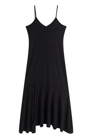 Curvy Mermaid Sister Flirty Irregular Split Fish Tail Dress with Slimming Spaghetti Straps - Trendy Y2K Style for Effortless Elegance