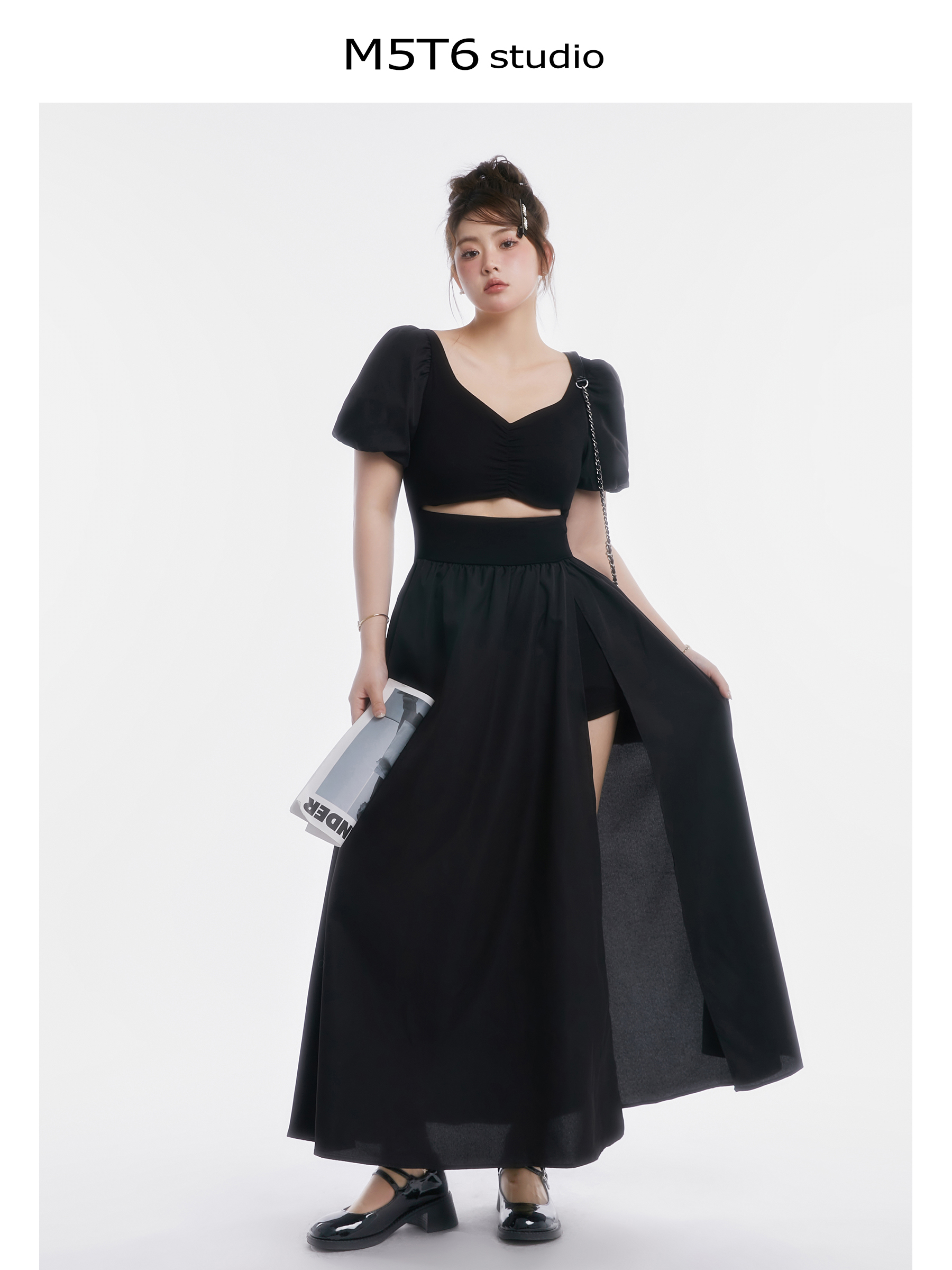 Curvy Minimalist Hepburn Style Split Dress - Elegant Long Skirt in Colors for 90s and Y2K Fashion Lovers Curvy Minimalist Hepburn Style Split Dress - Elegant Long Skirt in Colors for 90s and Y2K Fashion Lovers