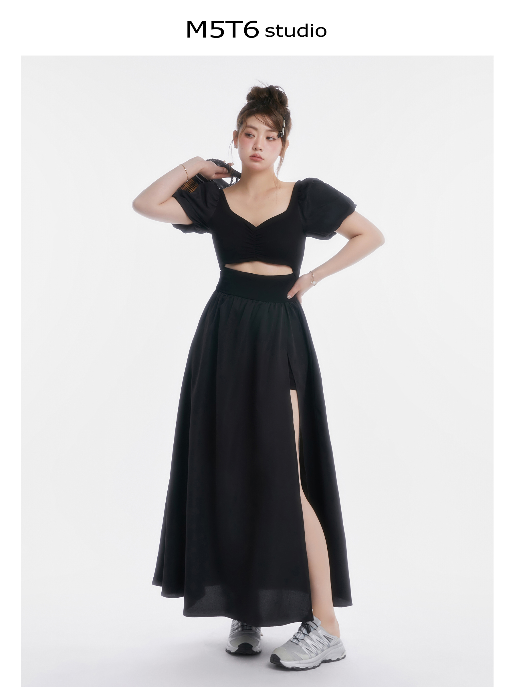 Curvy Minimalist Hepburn Style Split Dress - Elegant Long Skirt in Colors for 90s and Y2K Fashion Lovers Curvy Minimalist Hepburn Style Split Dress - Elegant Long Skirt in Colors for 90s and Y2K Fashion Lovers