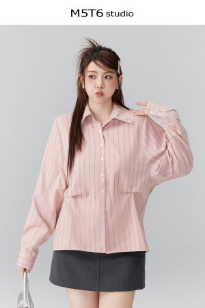 Curvy Ouni Casual Loose Slimming Shoulder Shirt in Sweet Lazy Style - Ideal for 90s and Y2K Fashion Lovers