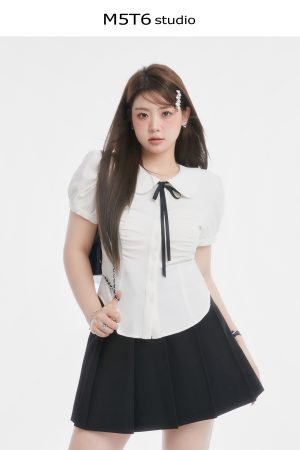 Curvy Sweet Bean A-Line Skirt for Women - College Style Waist-Defining Short Pleated Skirt, Trendy Casual Fashion