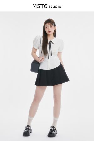 Curvy Sweet Bean A-Line Skirt for Women - College Style Waist-Defining Short Pleated Skirt, Trendy Casual Fashion