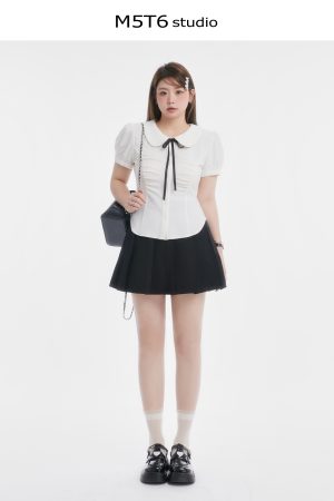 Curvy Sweet Bean A-Line Skirt for Women - College Style Waist-Defining Short Pleated Skirt, Trendy Casual Fashion