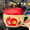 Cute Apple Ceramic Instant Noodle Bowl with Lid and Handle - Aesthetic Design for Dorm Room, Perfect for Instant and Snail Noodles