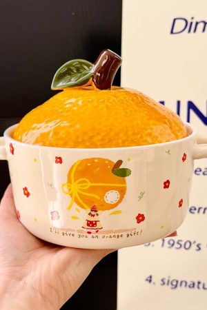 Cute Apple Ceramic Instant Noodle Bowl with Lid and Handle - Aesthetic Design for Dorm Room, Perfect for Instant and Snail Noodles